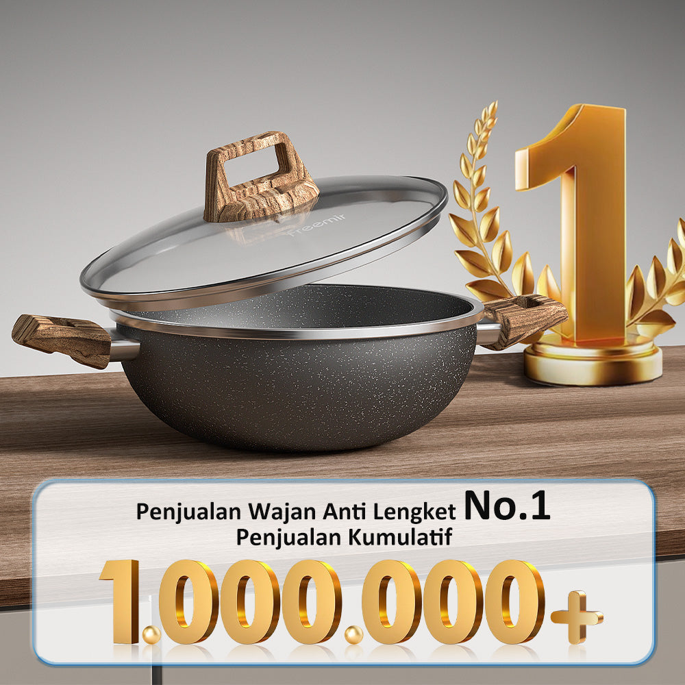 Freemir Panci Kuping Anti Lengket 24cm Single Bottom dan Tutup Kaca SNI