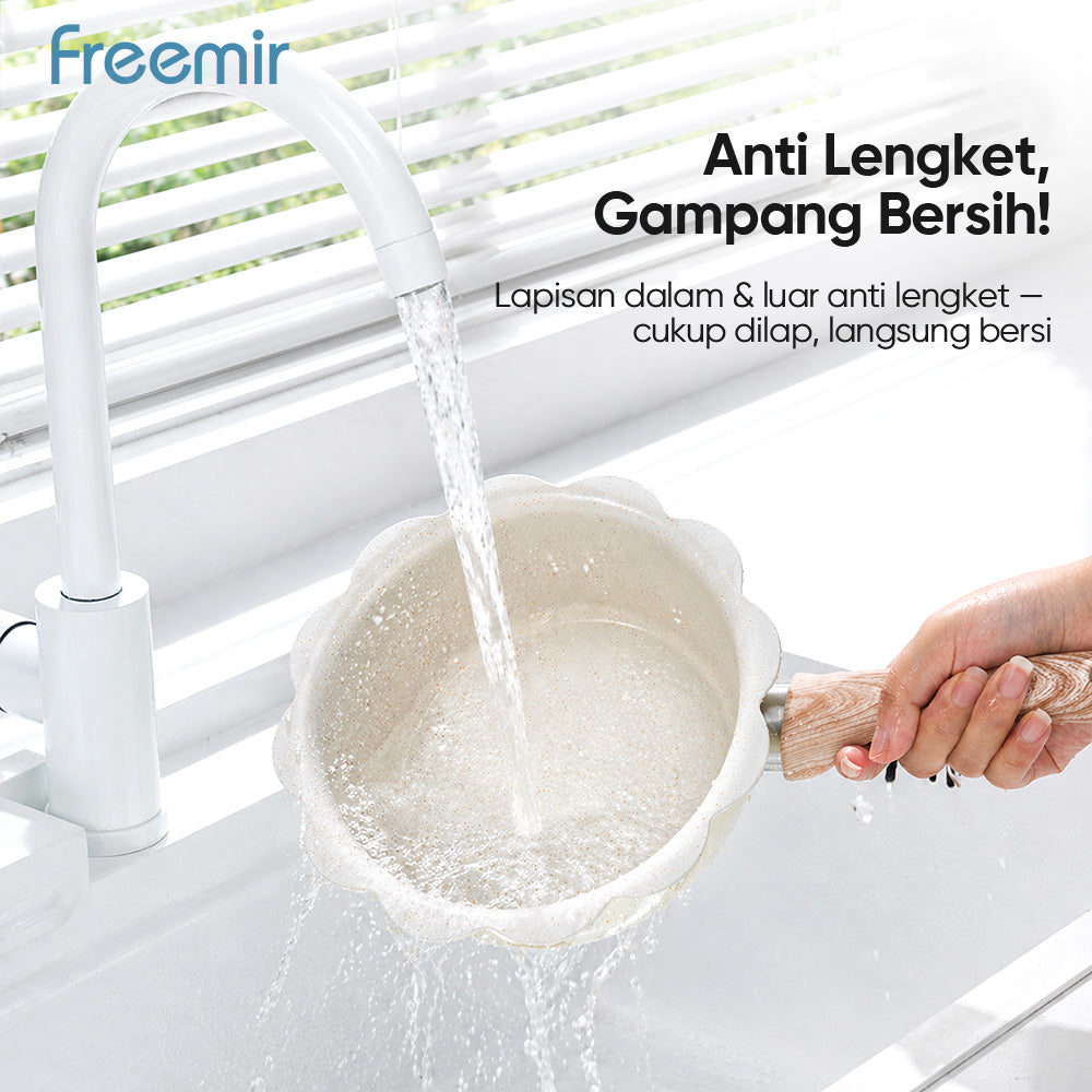 freemir Panci Susu Anti Lengket 20 CM Single Bottom dengan Tutup Kaca - Beige