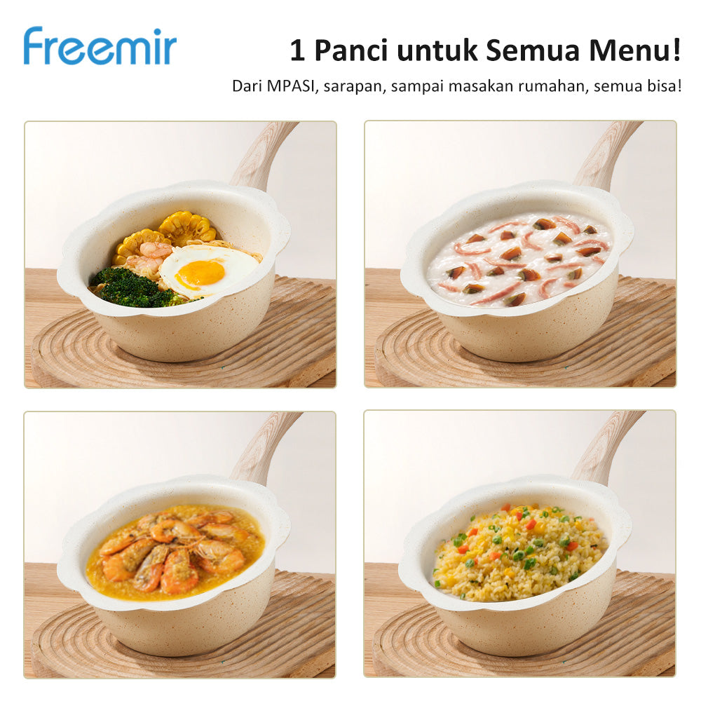 freemir 20 CM Single Bottom Non-Stick Milk Pan with Glass Lid