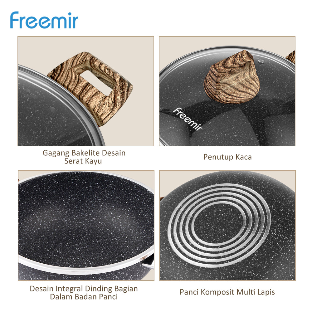 Panci dengan Dua Pegangan 20 CM Single Bottom dengan Tutup Kaca