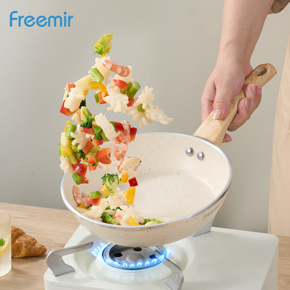 (DEFECT PACKAGE) freemir Wajan Frypan Beige 20 cm Bahan Lapisan Granit Anti Lengket Peralatan Dapur Berkualitas Aesthetic