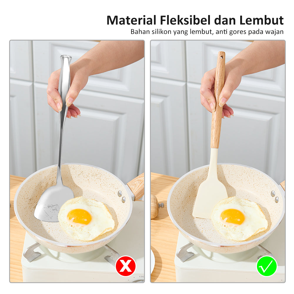 freemir (BUNDLE DUA) Spatula Sutil Silikon Beige Anti Leleh Tahan Suhu Panas Premium