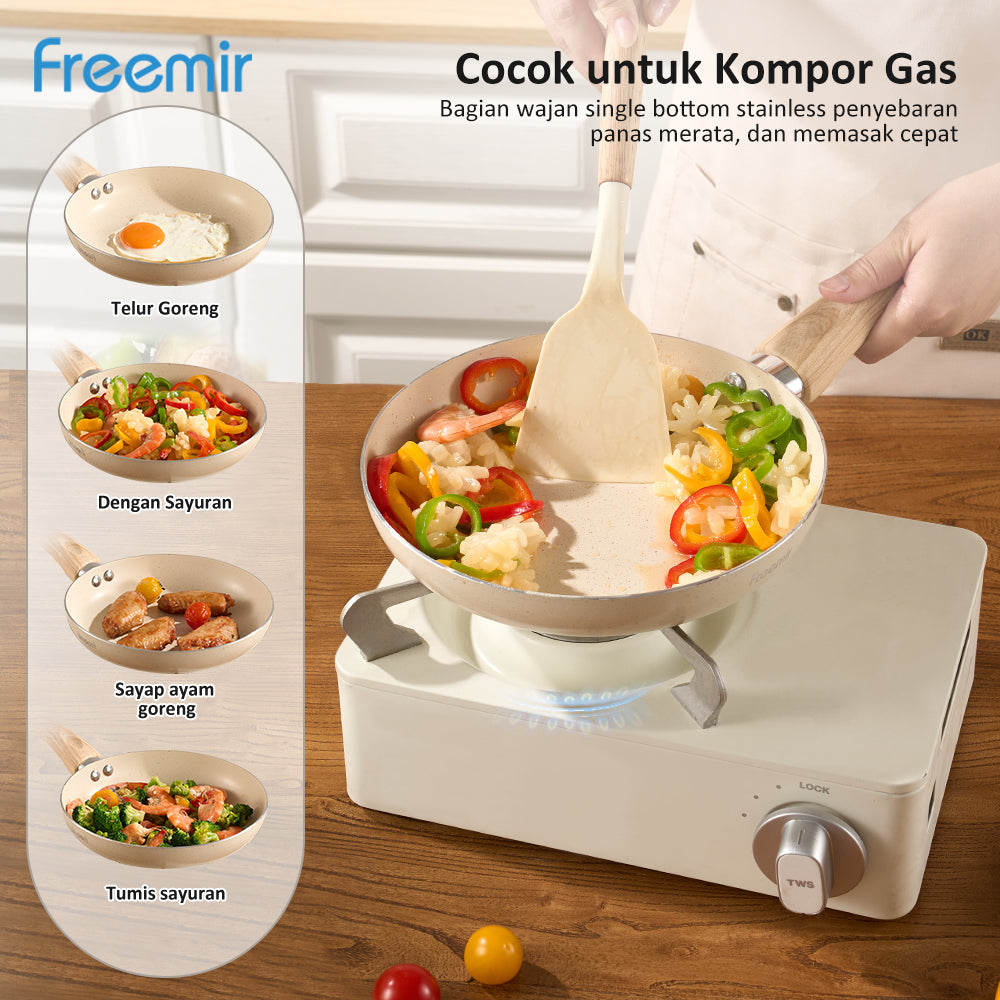 freemir Panci Penggorengan Single Bottom 20 CM dengan Gagang Kayu