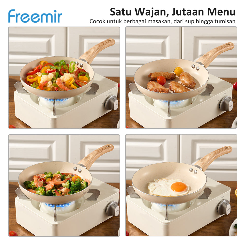 freemir 20 CM Single Bottom Frying Pan with Wooden Handle