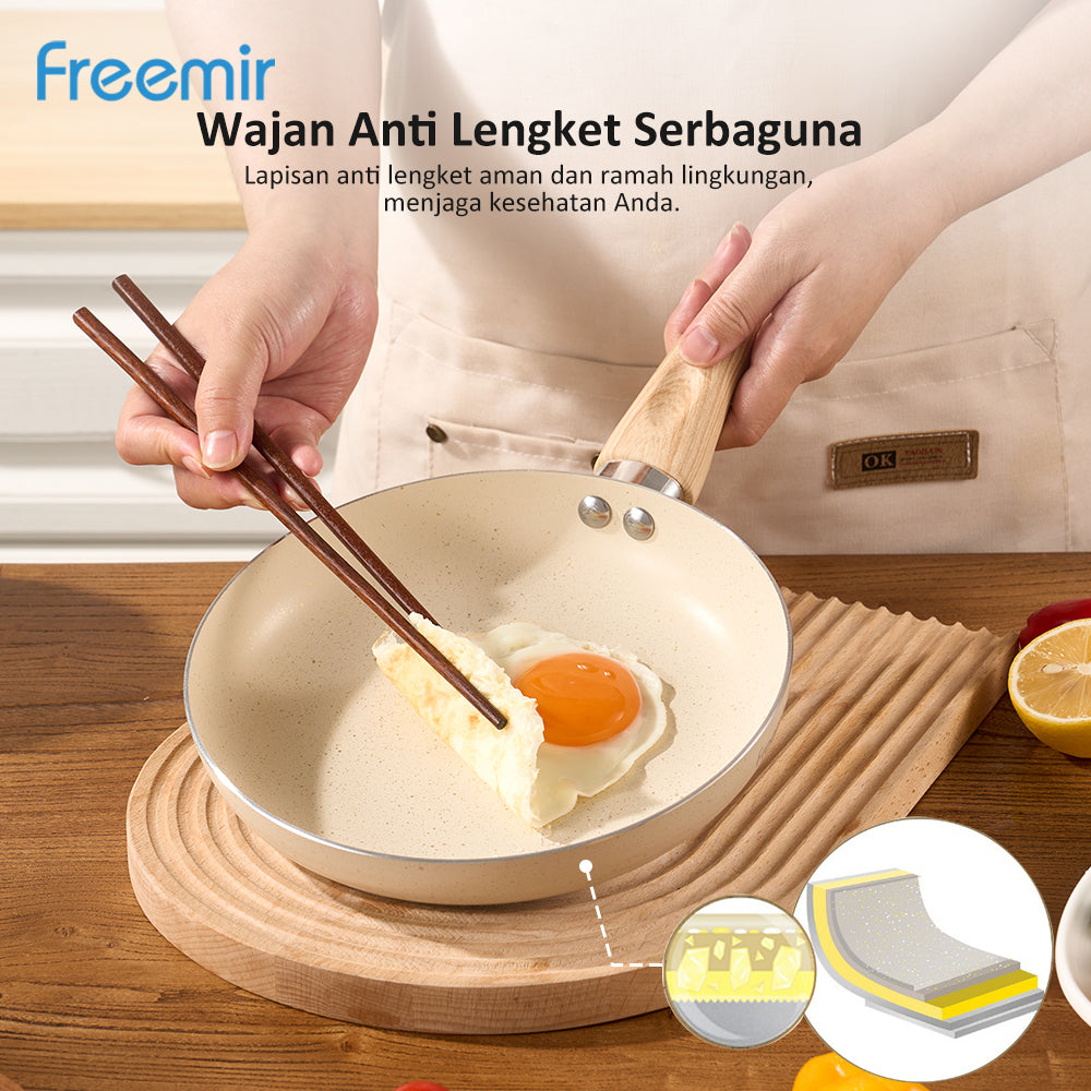 freemir Panci Penggorengan Single Bottom 20 CM dengan Gagang Kayu