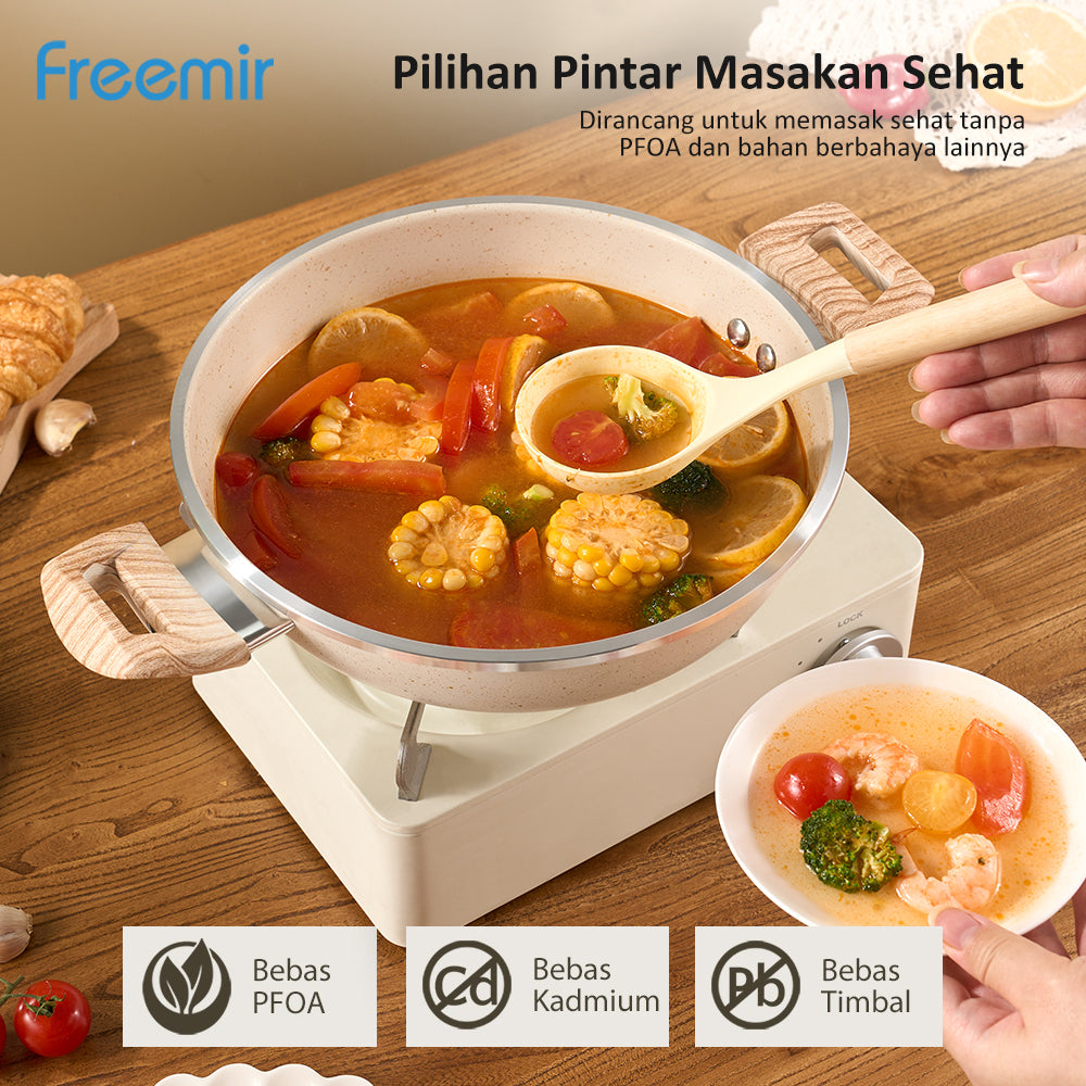 freemir 24 CM Two Handle Single Bottom Non-Stick Frying Pan with Glass Lid and