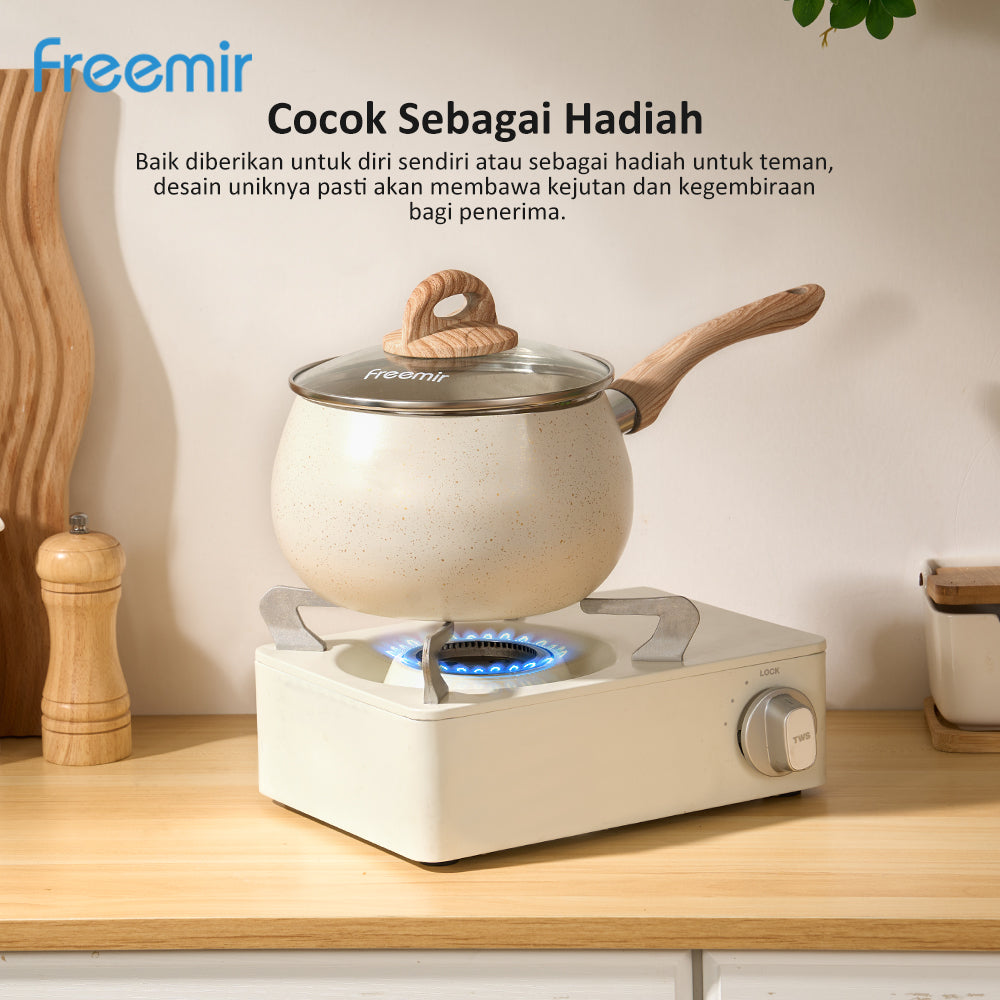 Freemir Panci Susu 16 CM Double Bottom Anti Lengket dengan Tutup