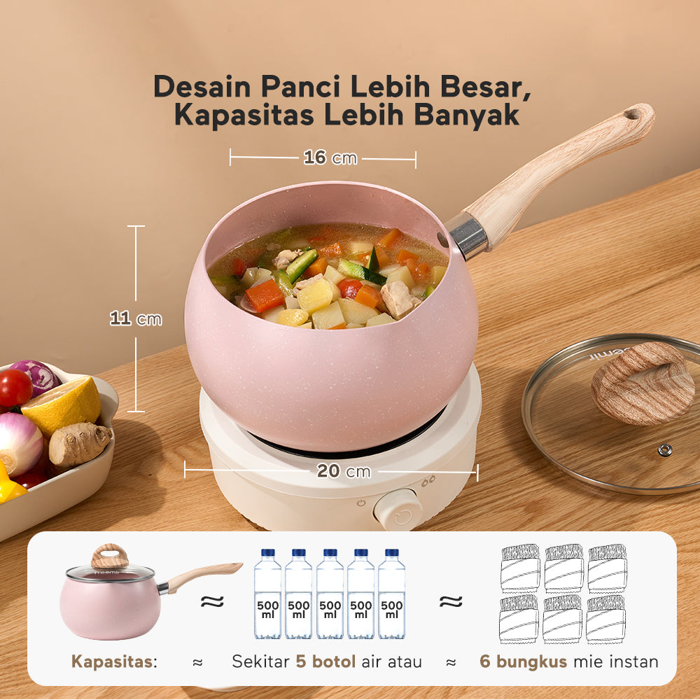 freemir Panci Susu Anti Lengket 16 CM Single Bottom dengan Tutup Kaca