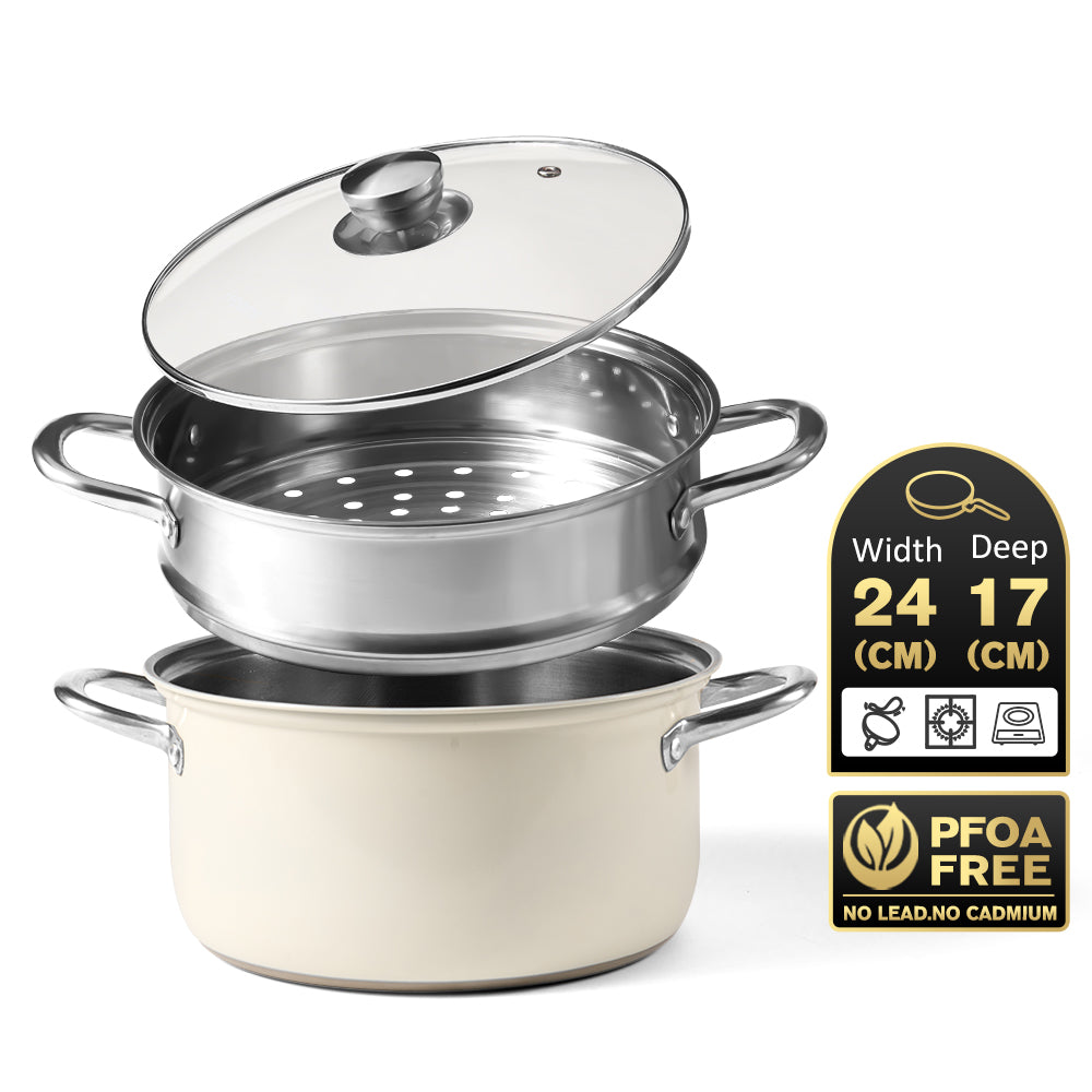 Panci Kukus Dua Lapis 24 CM Single Bottom dengan Tutup Kaca