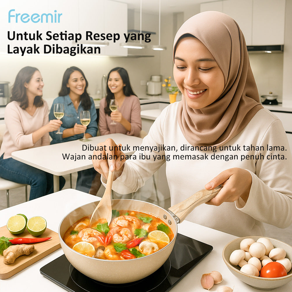 freemir Wok Pan 20 CM Anti Lengket Single Bottom - Beige