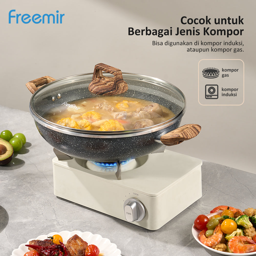 freemir Panci Aluminium Single Bottom 30 CM dengan Dua Pegangan dan Tutup Kaca Tempered