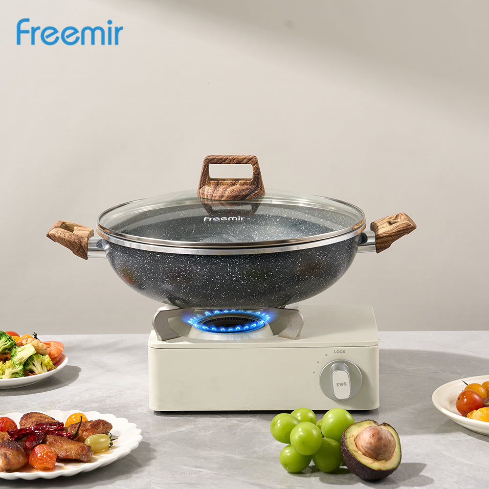 Freemir Wajan Aluminium Single Bottom 30 CM dengan Dua Pegangan dan Tutup Kaca Tempered