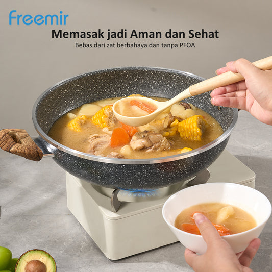 Freemir Wajan Aluminium Single Bottom 30 CM dengan Dua Pegangan dan Tutup Kaca Tempered