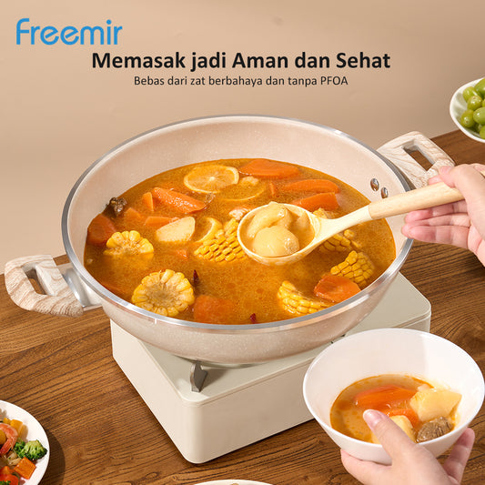 Freemir Wajan Dua Pegangan 30 CM Single Bottom dengan Tutup Kaca