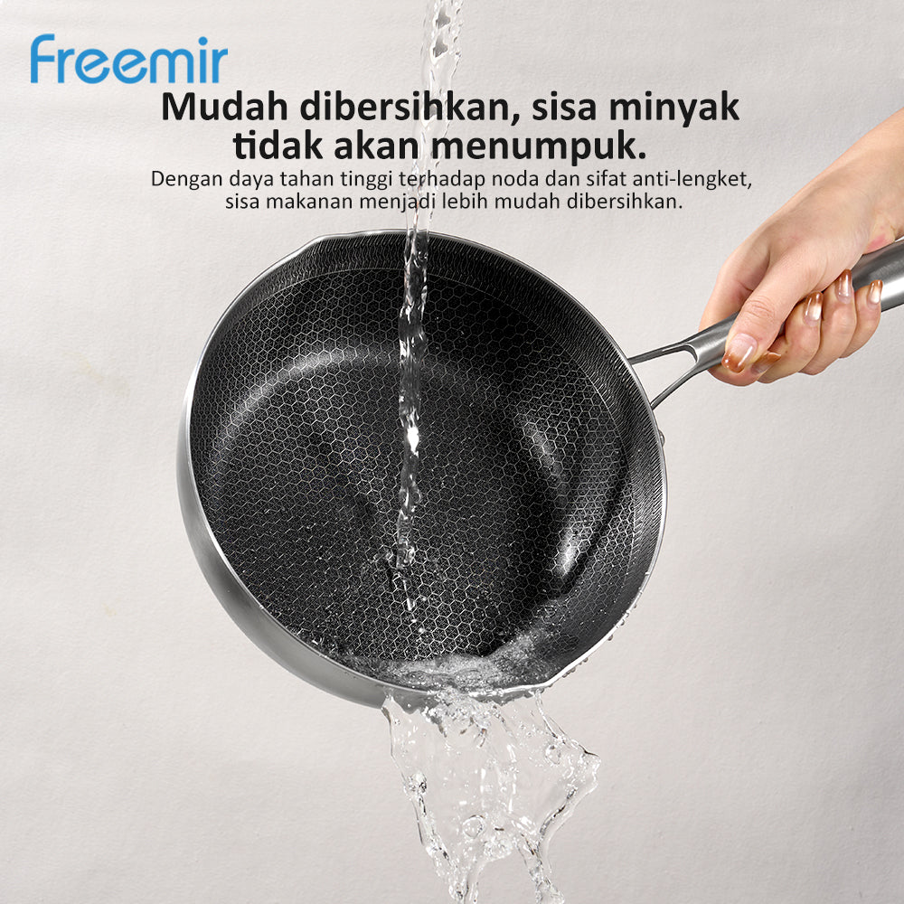 Freemir Wajan Penggorengan Honeycomb 24 CM Anti Lengket Double Bottom dengan Tutup Kaca