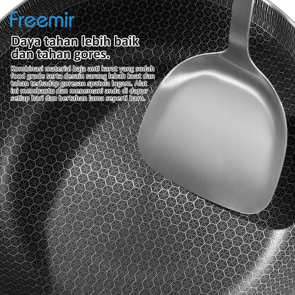 Freemir Wajan Penggorengan Honeycomb 24 CM Anti Lengket Double Bottom dengan Tutup Kaca