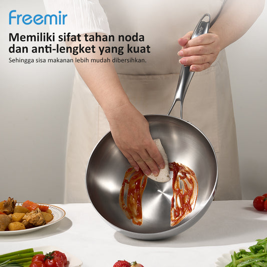 Freemir Wajan Stainless Steel Double Bottom 24 CM  dengan Tutup Kaca