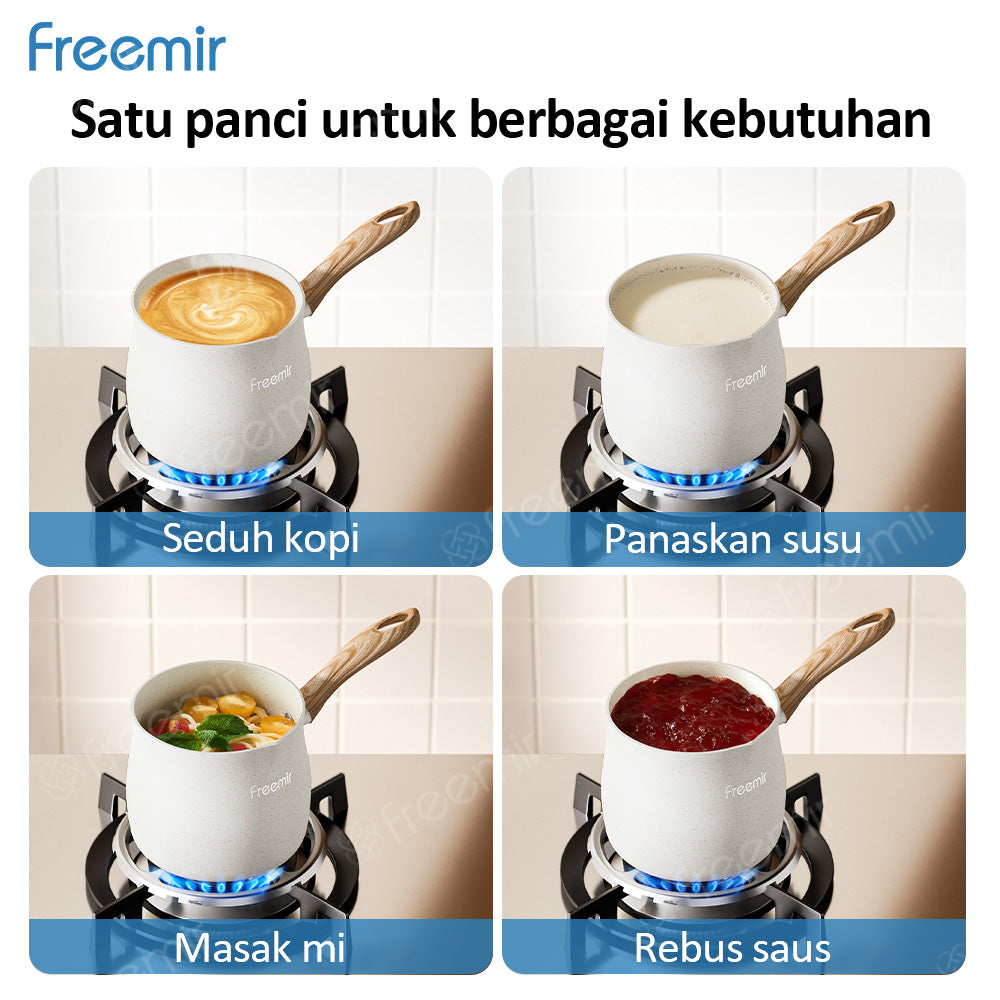 freemir Panci Susu Kopi Anti Lengket 12 CM Single Bottom dan Dudukan Kompor Gas