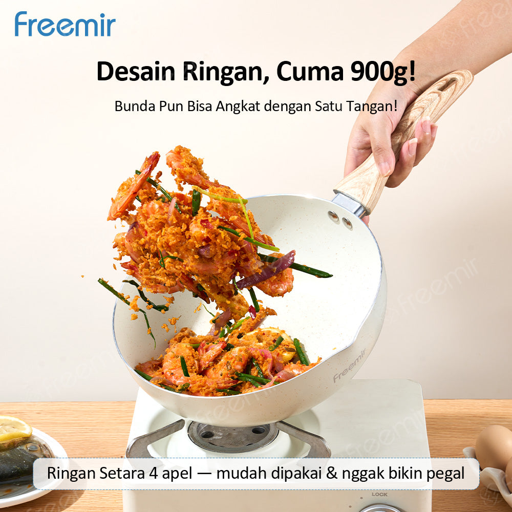 freemir Wok Pan Antilengket 24 CM dengan Dua Corong Tuang