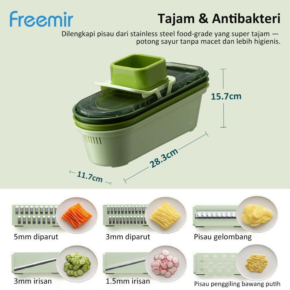 Freemir Vegetable Cutter – 6 Pisau & 3 Keranjang