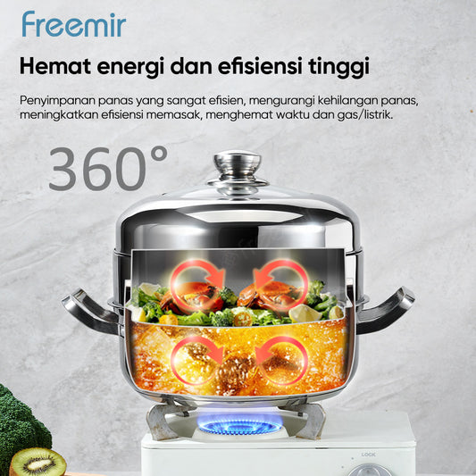 Panci Kukus Nasi Stainless Steel 26 CM dengan Tutup Kaca dan Saringan Kukus