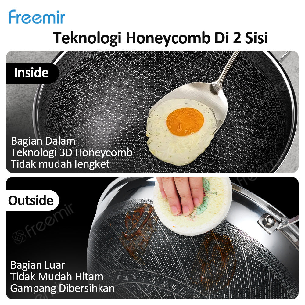 Freemir Wajan Honeycomb Jumbo Premium 32cm dengan Tutup Kaca