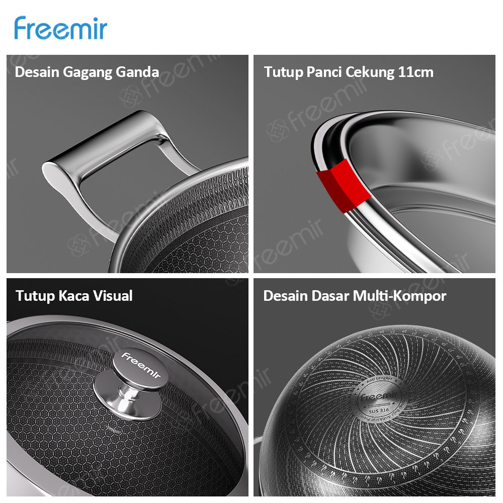Freemir Wajan Honeycomb Jumbo Premium 32cm dengan Tutup Kaca