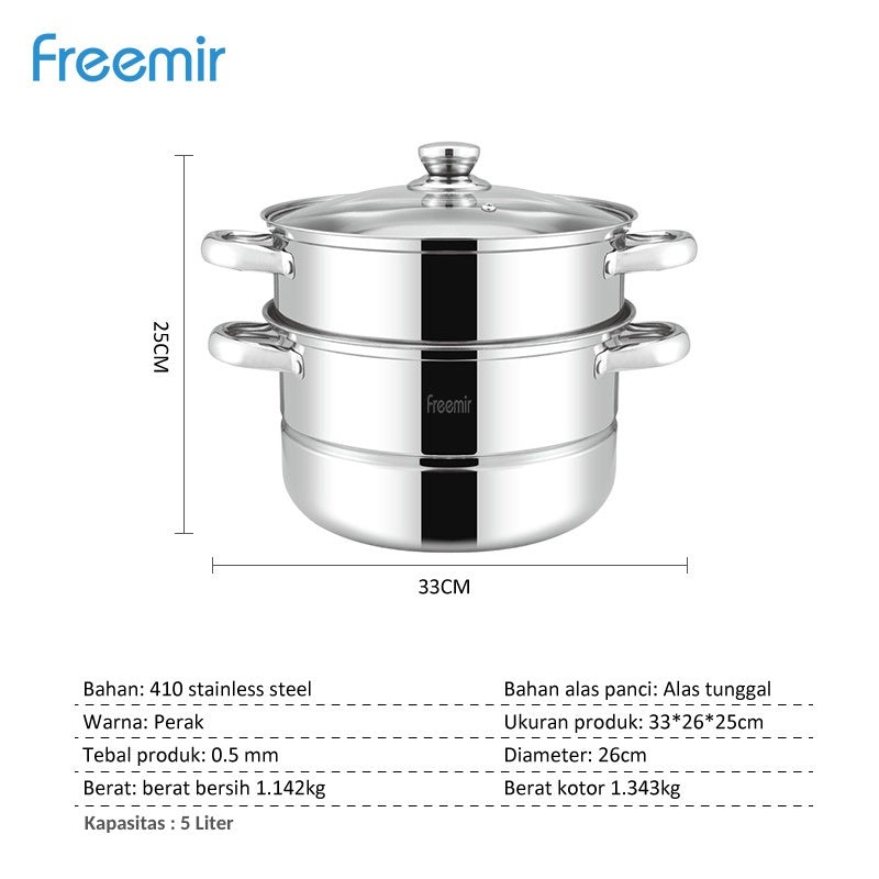 Freemir Panci Kukus 2 Susun Stainless Steel 26cm