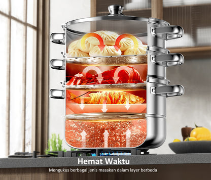 Freemir 3-Tier Stainless Steel Steamer 26 CM Double Bottom with Glass Lid