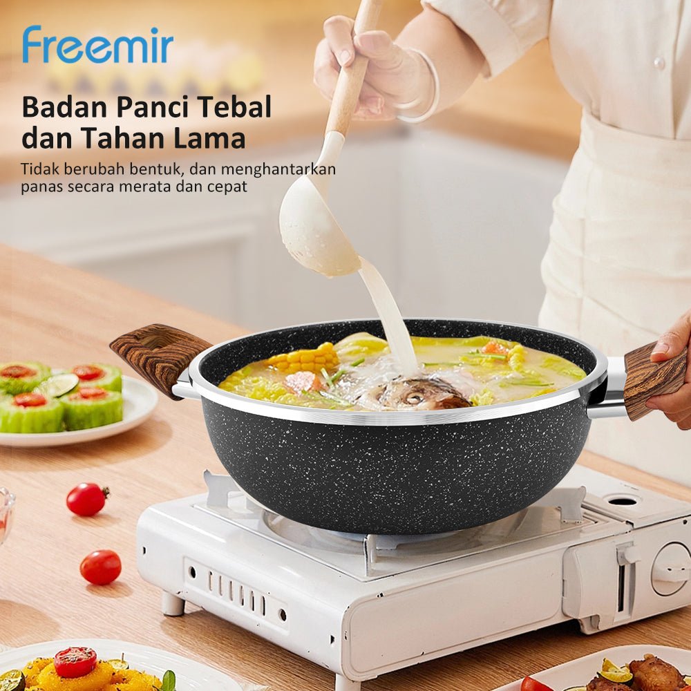 Freemir Panci Kuping Anti Lengket 24cm Single Bottom dan Tutup Kaca SNI