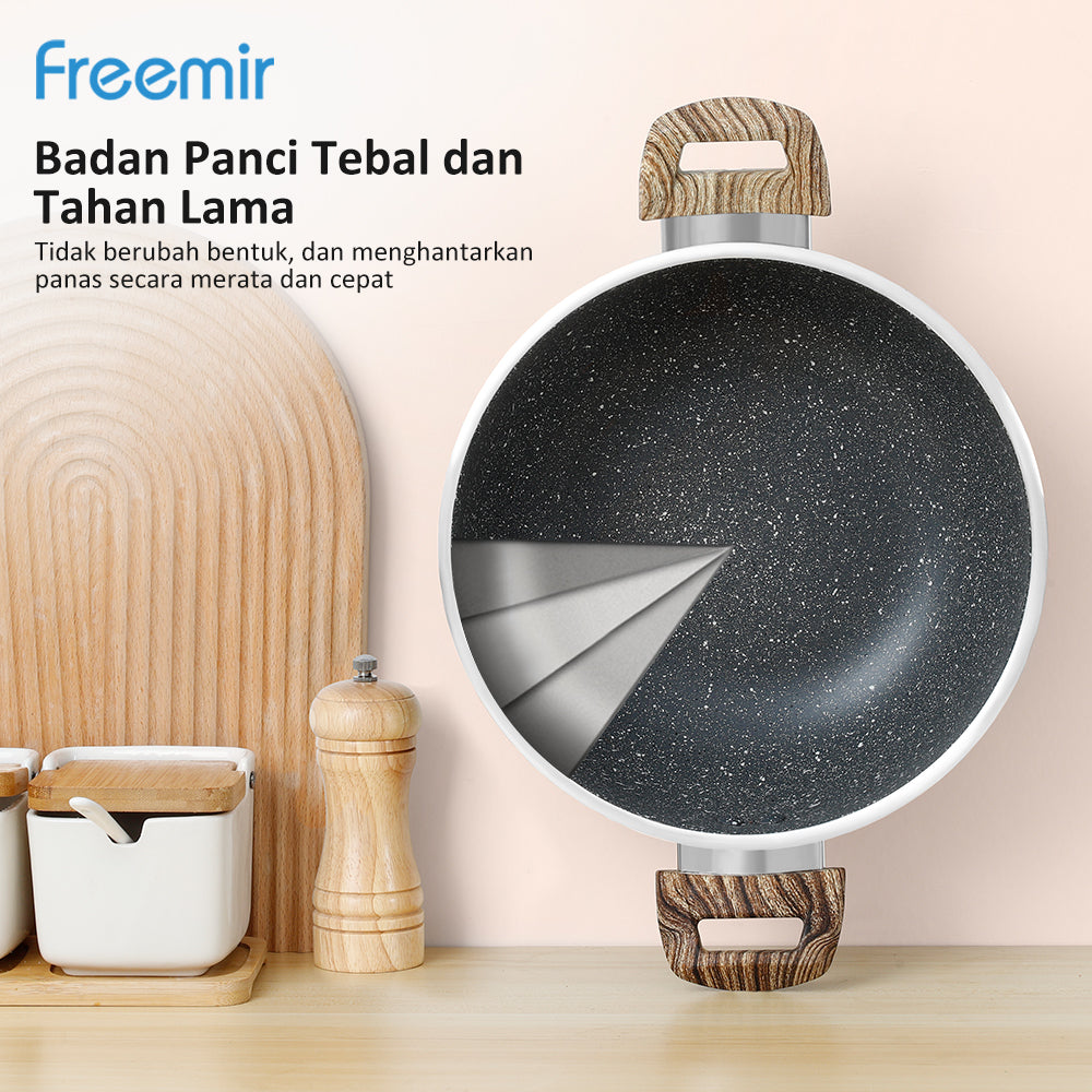 Freemir Panci Kuping Anti Lengket 24cm Single Bottom dan Tutup Kaca SNI