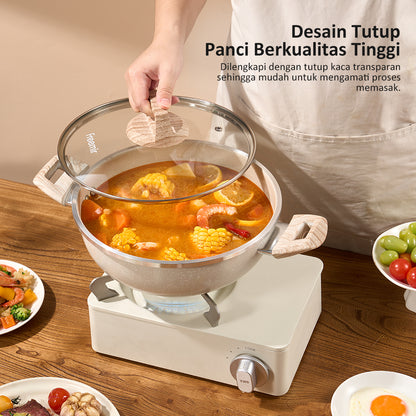freemir 24 CM Double Bottom Frying Pan with Two Handles and Glass Lid