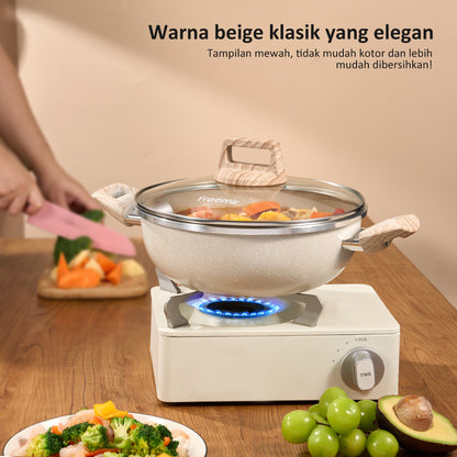 freemir 24 CM Double Bottom Frying Pan with Two Handles and Glass Lid