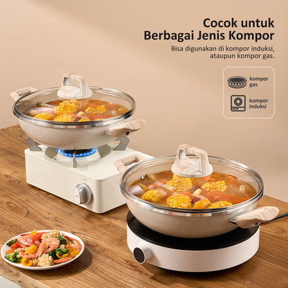 freemir 24 CM Double Bottom Frying Pan with Two Handles and Glass Lid