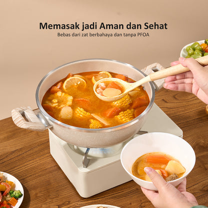 freemir 24 CM Double Bottom Frying Pan with Two Handles and Glass Lid