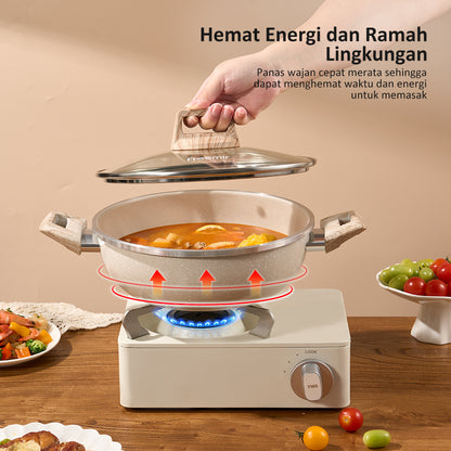 freemir 24 CM Double Bottom Frying Pan with Two Handles and Glass Lid