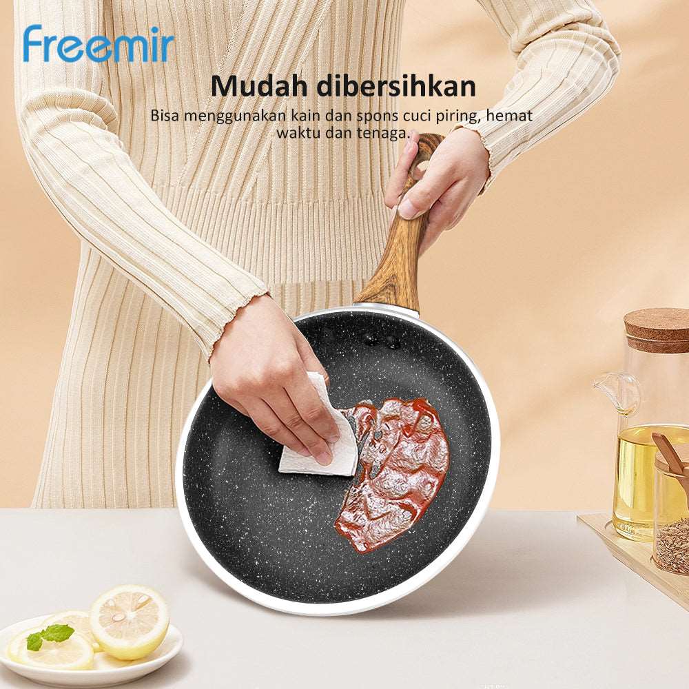 FREEMIR (Wajan 09) 20 cm & 24 cm Granit, Anti Lengket, Peralatan Masak, Gagang Kayu Sintetis