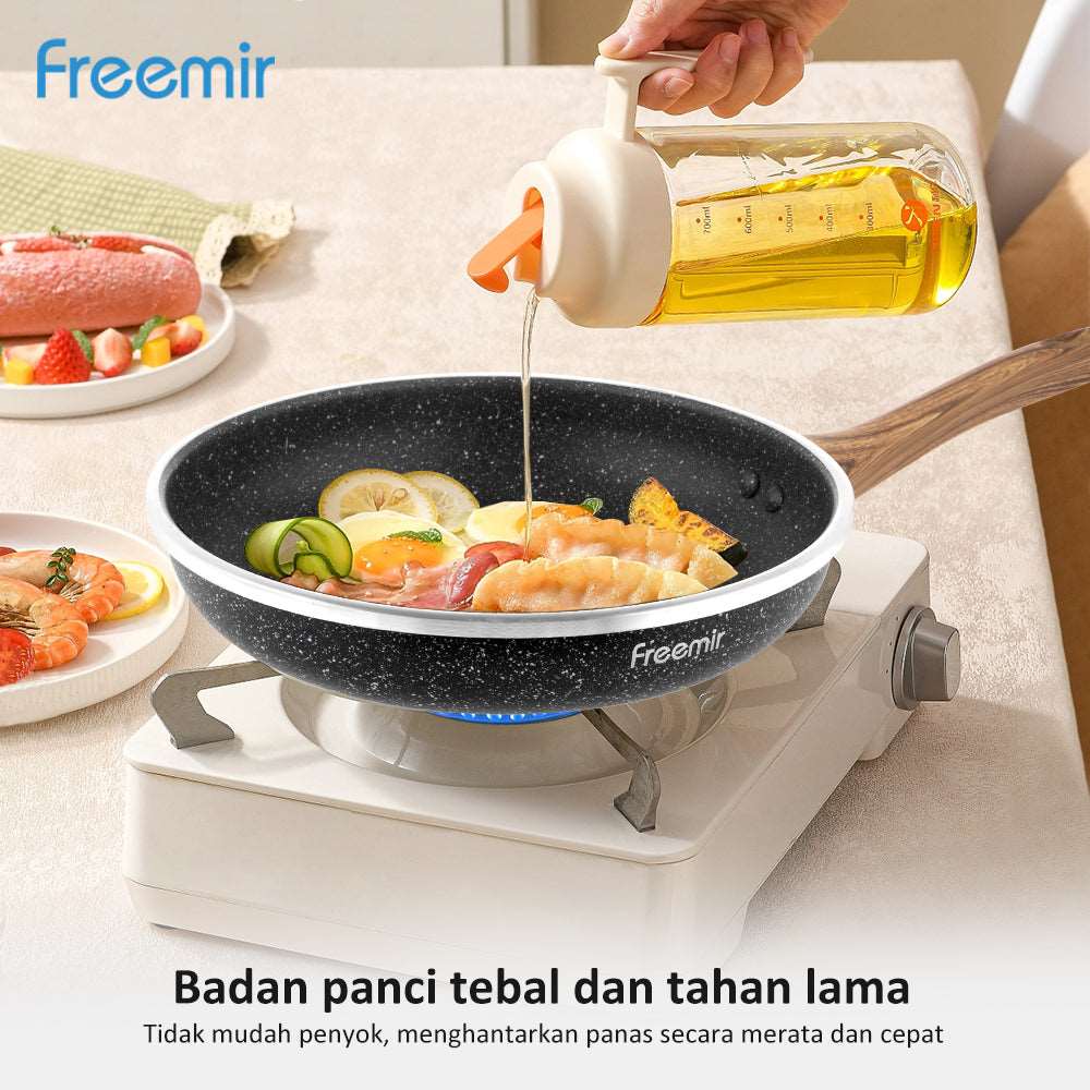 FREEMIR (Wajan 09) 20 cm & 24 cm Granit, Anti Lengket, Peralatan Masak, Gagang Kayu Sintetis