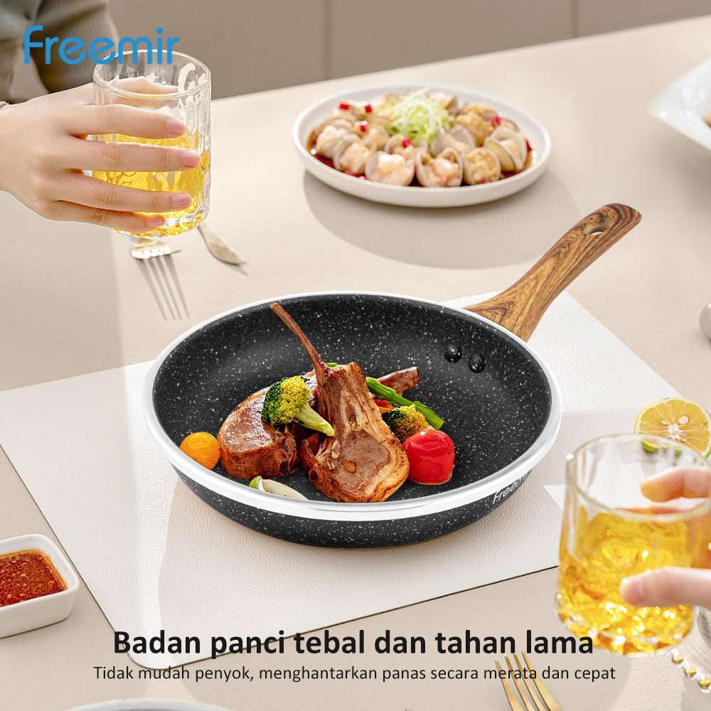 FREEMIR (Wajan 09) 20 cm & 24 cm Granit, Anti Lengket, Peralatan Masak, Gagang Kayu Sintetis