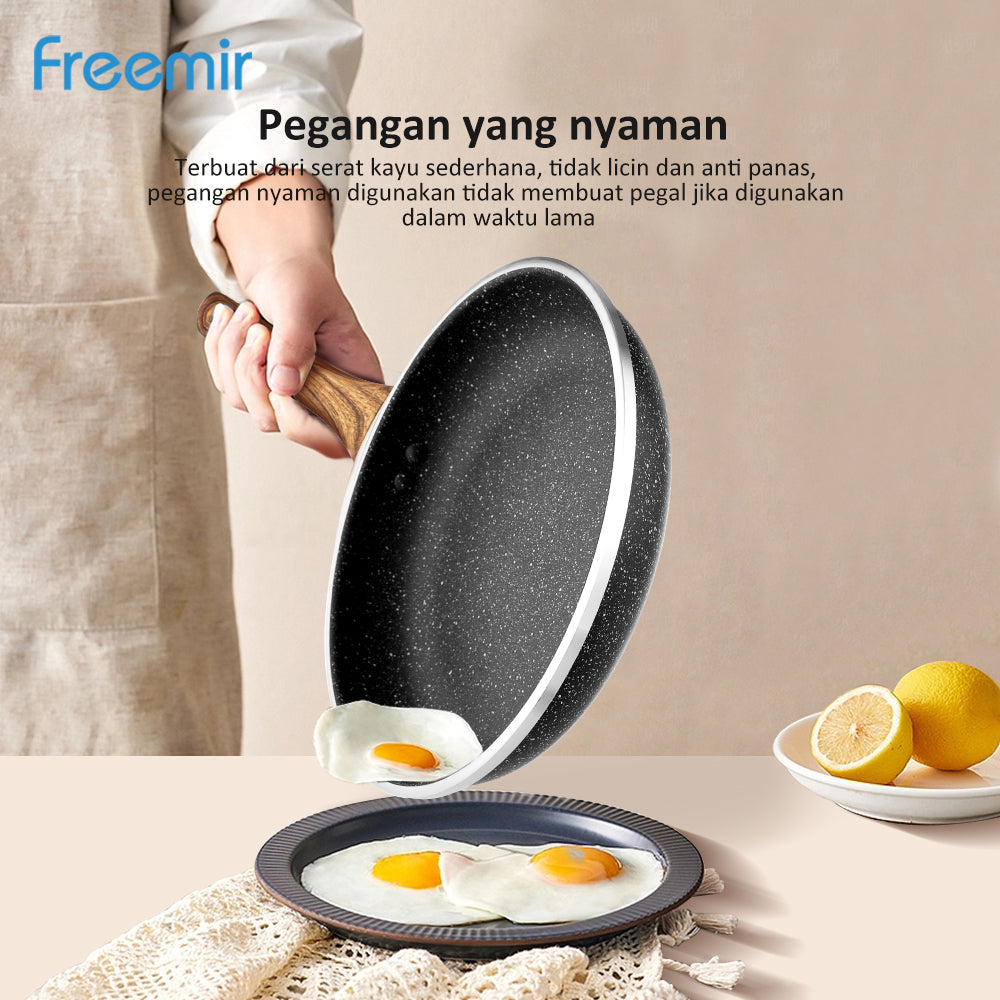 FREEMIR 20 cm & 24 cm Granit, Anti Lengket, Peralatan Masak, Gagang Kayu Sintetis