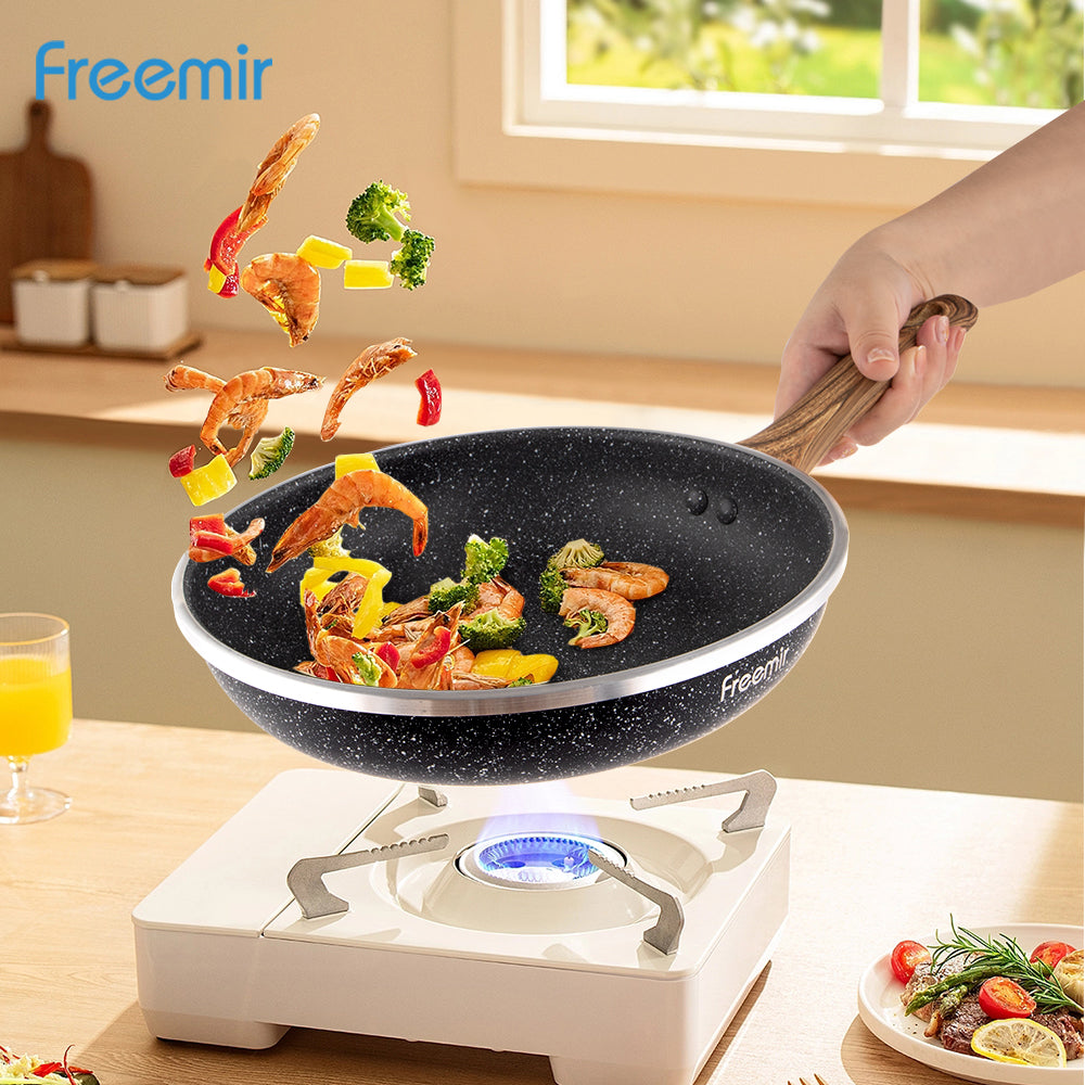 (DEFECT PACKAGE) freemir Wajan 24cm Anti Lengket Serbaguna Best Coating Granit BPA dan PFOA free Kitchenware Peralatan Dapur Minimalis Gagang Kayu