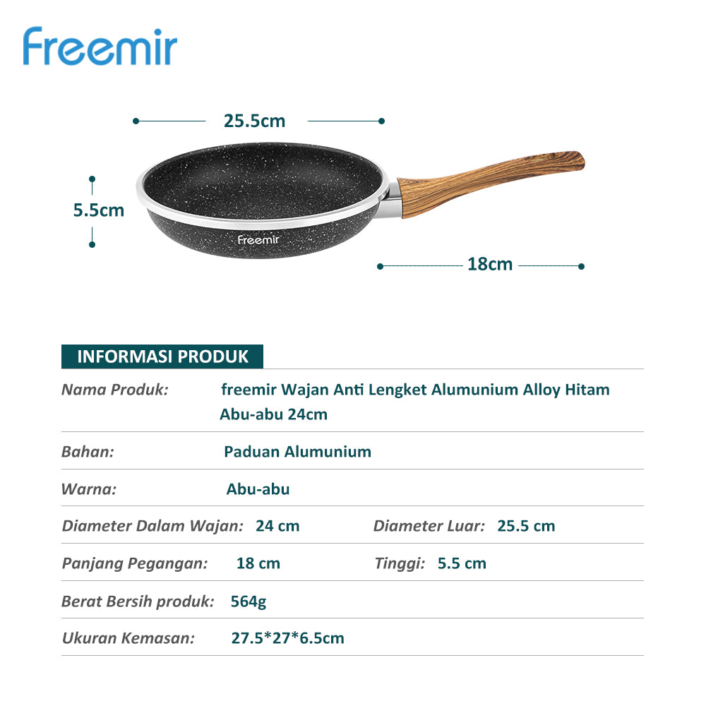 (DEFECT PACKAGE) freemir Wajan 24cm Anti Lengket Serbaguna Best Coating Granit BPA dan PFOA free Kitchenware Peralatan Dapur Minimalis Gagang Kayu