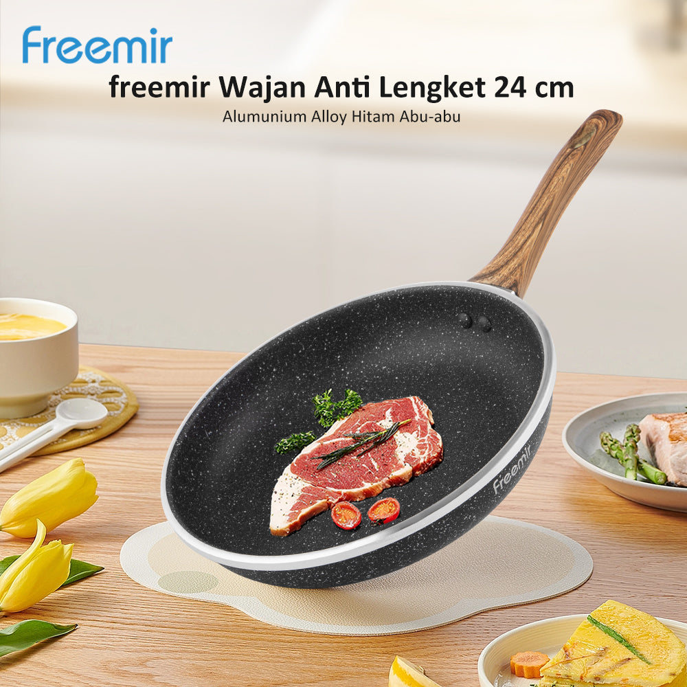 (DEFECT PACKAGE) freemir Wajan 24cm Anti Lengket Serbaguna Best Coating Granit BPA dan PFOA free Kitchenware Peralatan Dapur Minimalis Gagang Kayu