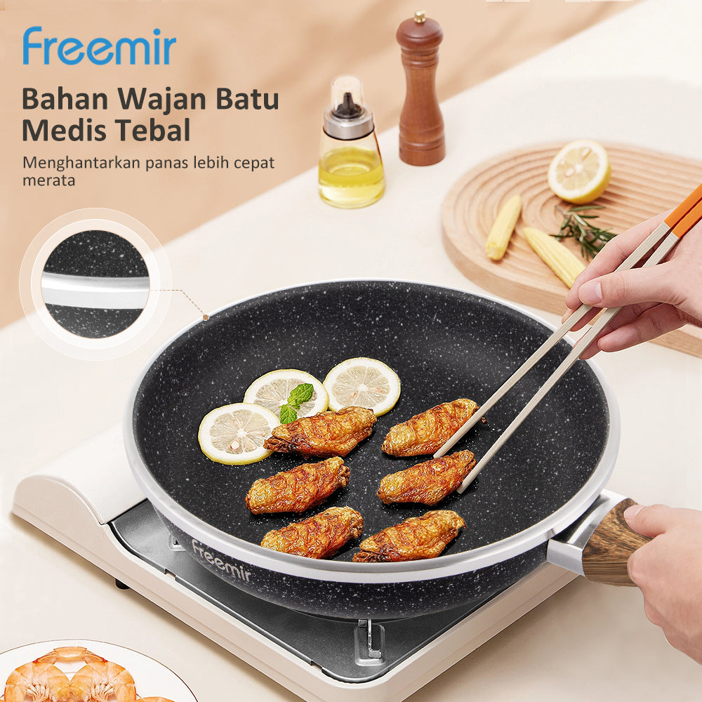 (DEFECT PACKAGE) freemir Wajan 24cm Anti Lengket Serbaguna Best Coating Granit BPA dan PFOA free Kitchenware Peralatan Dapur Minimalis Gagang Kayu