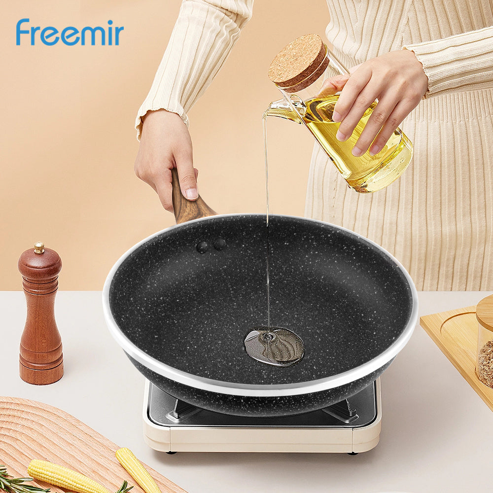 (DEFECT PACKAGE) freemir Wajan 24cm Anti Lengket Serbaguna Best Coating Granit BPA dan PFOA free Kitchenware Peralatan Dapur Minimalis Gagang Kayu