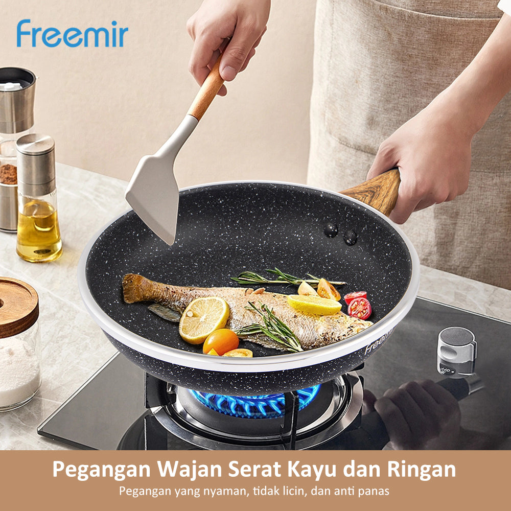 (DEFECT PACKAGE) freemir Wajan 24cm Anti Lengket Serbaguna Best Coating Granit BPA dan PFOA free Kitchenware Peralatan Dapur Minimalis Gagang Kayu