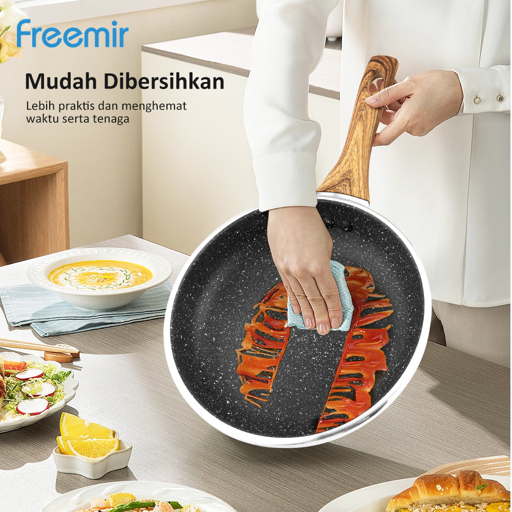 (DEFECT PACKAGE) freemir Wajan 24cm Anti Lengket Serbaguna Best Coating Granit BPA dan PFOA free Kitchenware Peralatan Dapur Minimalis Gagang Kayu