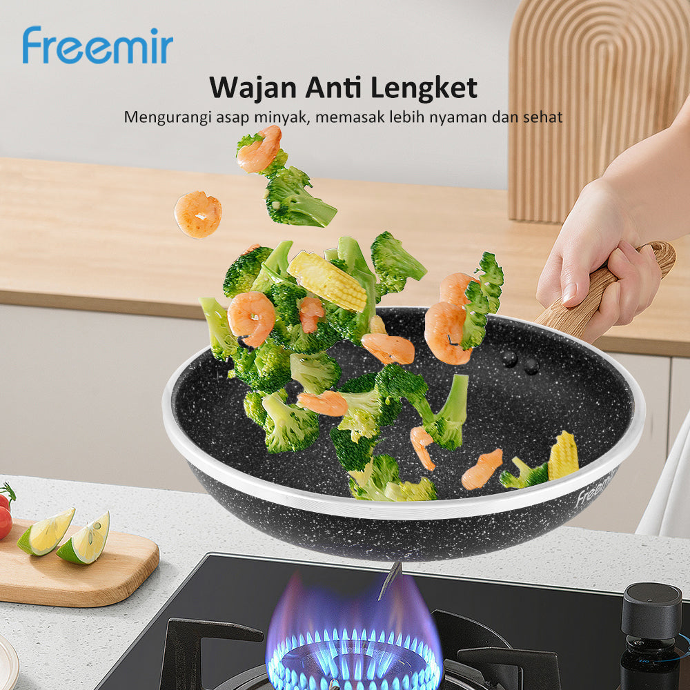 (DEFECT PACKAGE) freemir Wajan 24cm Anti Lengket Serbaguna Best Coating Granit BPA dan PFOA free Kitchenware Peralatan Dapur Minimalis Gagang Kayu