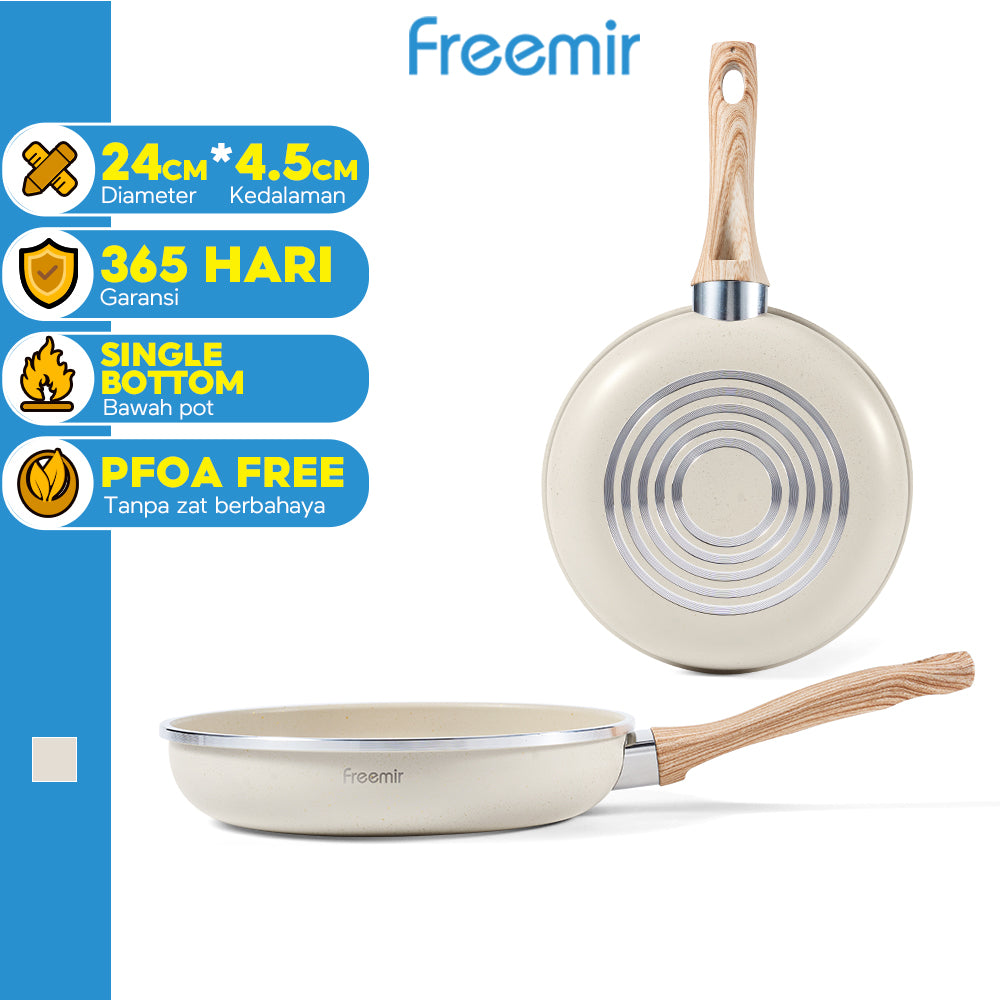 Freemir 24 CM Single Bottom Non-Stick Frying Pan in Beige