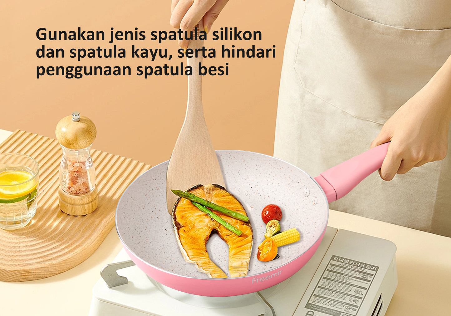 freemir Set Wajan dan Panci 20/18 CM Anti Lengket - Pink